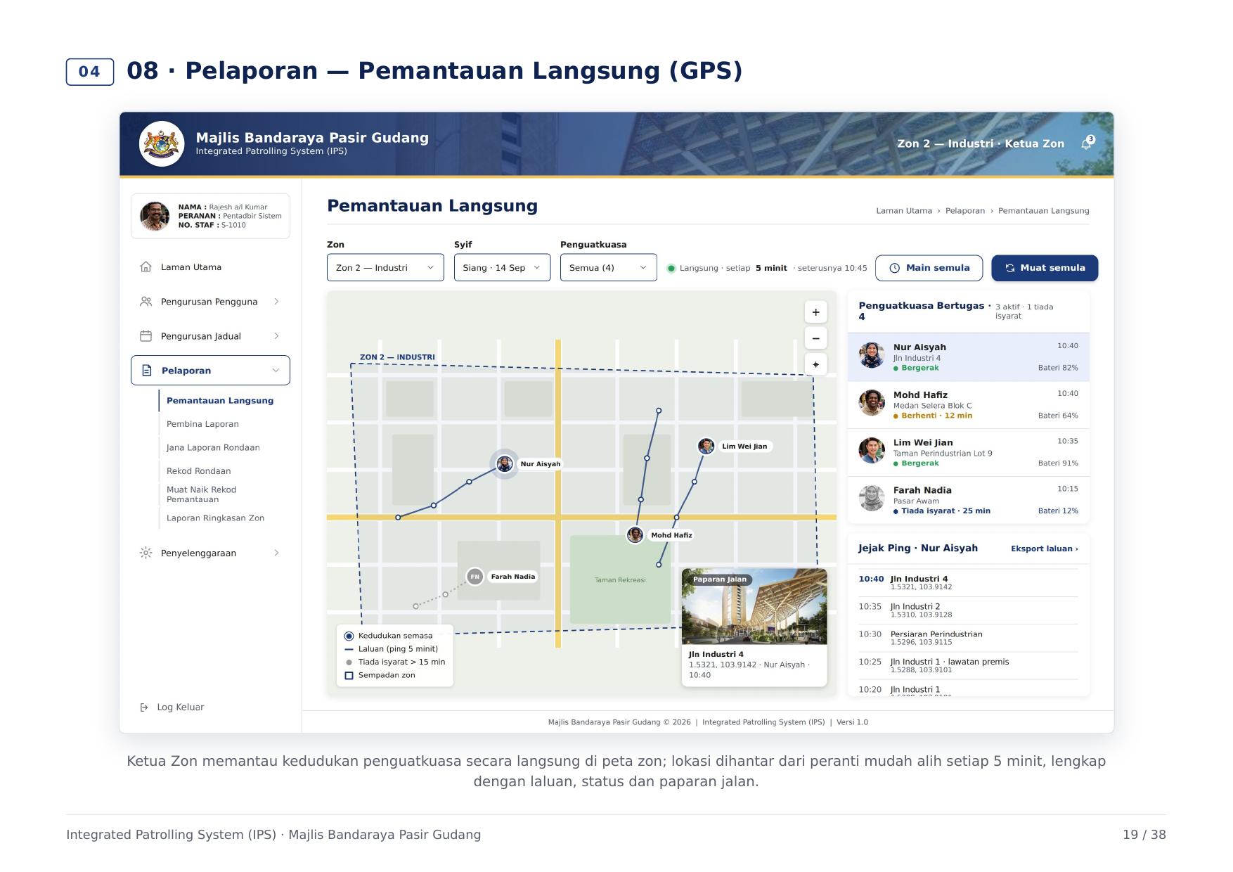 IPS live GPS monitoring screen