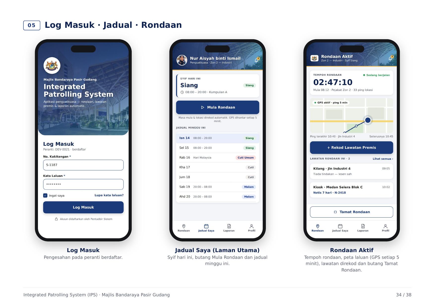 IPS mobile patrol app screens