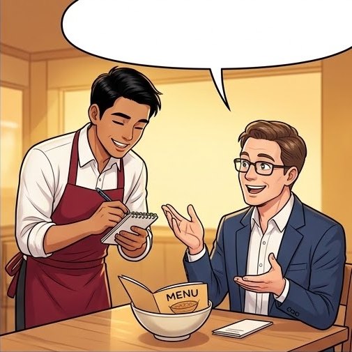 Waiter asks questions and writes down the order